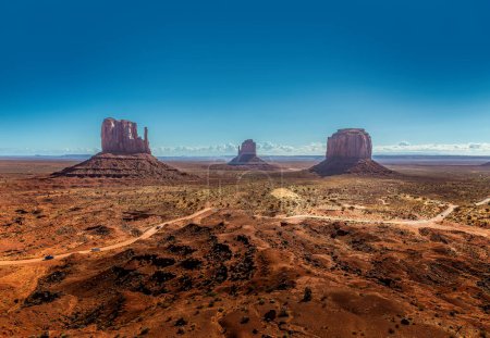 Signature view over the Monument Valley on a sunny blue day