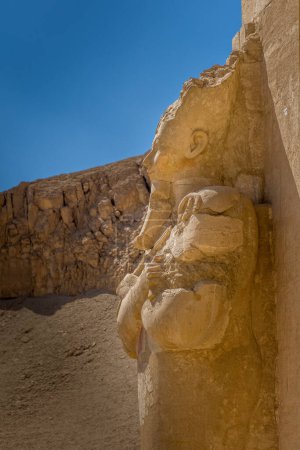 Sculpture of Hatchepsut in front of the temple of Hatchepsut in Egypt