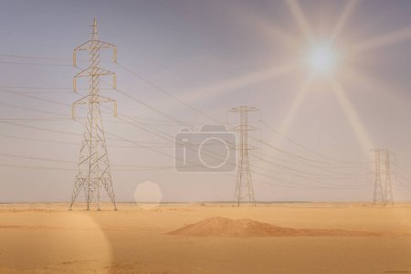 Electric poles in the desert of Egypt