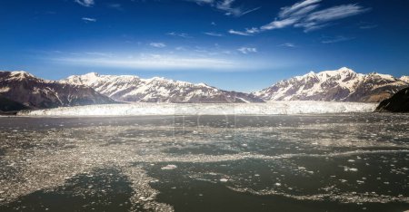 Panorama of he Hubbard Glacier in Alaska, seen from the Russel Fjord and the Disenchantment Bay