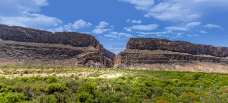 Panoramic view over the mountain range with a canyon around the Big Bend National Park, Texas