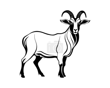 Téléchargez les illustrations : Silhouette d'une chèvre isolée sur blanc, viande de mouton, animal de ferme, lait, cornes, bovins, troupeau, village - en licence libre de droit