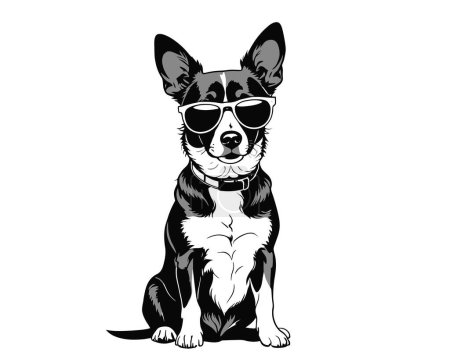 Basenji raza perro con gafas de sol. Chihuahua perro con gafas de sol. perro de pie - ilustración vectorial aislado 