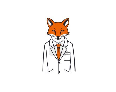 Fox Doctor or Lab Scientist Cartoon Character in White Coat (en inglés). zorro vistiendo ilustraciones de vectores de laboratorio. clip art. 