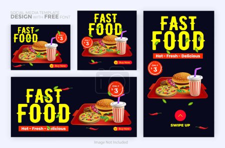 Téléchargez les illustrations : Bannières de restauration rapide définies pour le menu de restauration rapide. - en licence libre de droit
