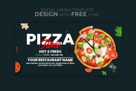 Téléchargez les illustrations : Message sur les médias sociaux pour pizza, pizza, pizza, pizza, nourriture, restauration rapide - en licence libre de droit