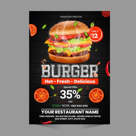 Illustration for Burger restaurant menu flyer - Royalty Free Image