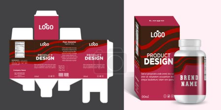 Foto de Medicina y diseño de empaquetado de cajas de productos con diseño de etiqueta de botella y formato de archivo eps vectorial maqueta 3d. - Imagen libre de derechos