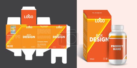 Téléchargez les illustrations : Conception d'emballage de boîte de médicament et de produit avec conception d'étiquette de bouteille et format de fichier eps vecteur de maquette 3d. - en licence libre de droit
