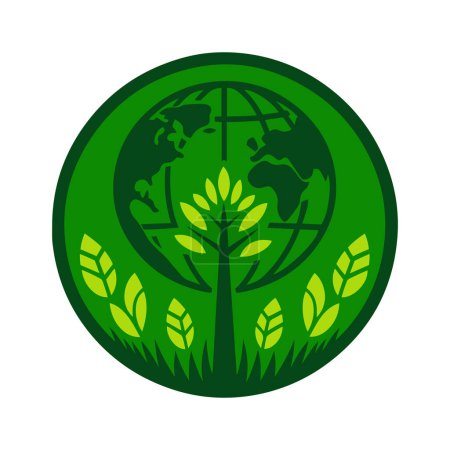 Green world with tree concept vector icon illustration. World environment and Earth Day concept.