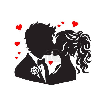 Schwarz-weiße Silhouette eines sich küssenden Paares.
