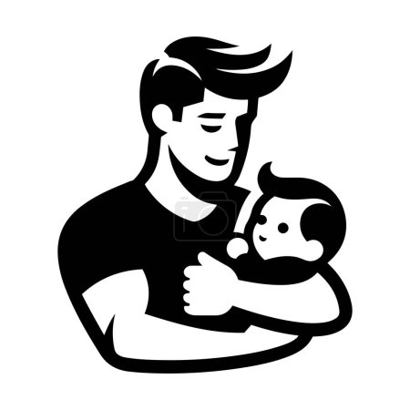 Foto de Padre sosteniendo un bebé en sus brazos. Feliz Día del Padre Símbolo. Ilustración vectorial de papá e hijo. Padre con su hijo sobre fondo blanco. - Imagen libre de derechos