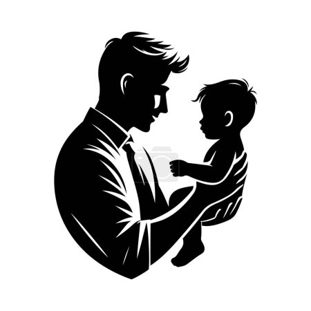 Silhouette of a father holding his child. Happy father day Symbol. Vector illustration of daddy and child. Father with his son on white background.