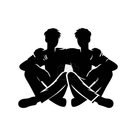Two friends are sitting with hands on each other's shoulders. Friendship day design concept. Silhouette of a man sitting.