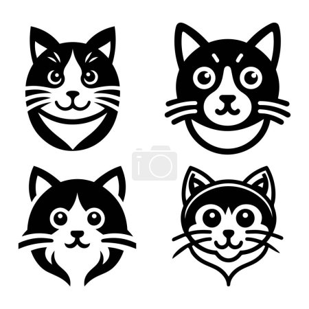 Lindo gato cabeza vector ilustración conjunto para gato día.