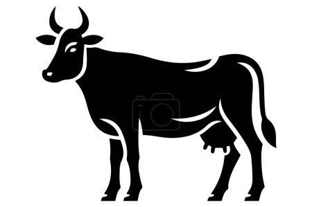 Silhouette einer Kuh mit Hörnern und Schwanz Illustration.