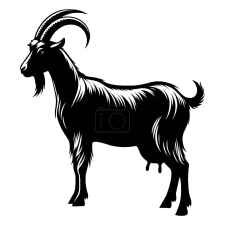 Negro cabra granja animal silueta vector ilustración.