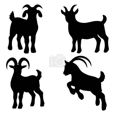 Conjunto de silueta animal de granja de cabra negra.