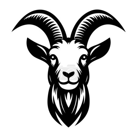 Goat head with big horns vector illustration.