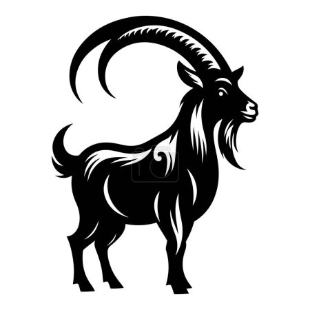 Goat with long horns silhouette vector illustration.