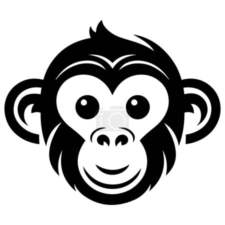 Cute monkey head silhouette vector illustration.