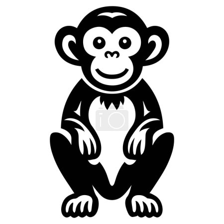 Niedlichen lächelnden Affen Silhouette Vektor Illustration.