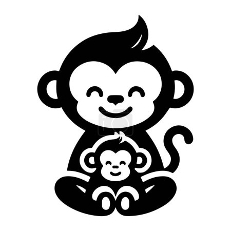 Smiling monkey with cute baby monkey vector illustration.