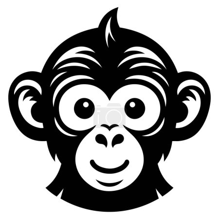 Divertido mono cara silueta vector ilustración.