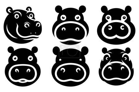Illustration for Hippopotamus head set vector illustration. Hippo face silhouette design. - Royalty Free Image