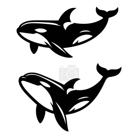 Orcinus orca asesino ballena silueta conjunto vector ilustración.