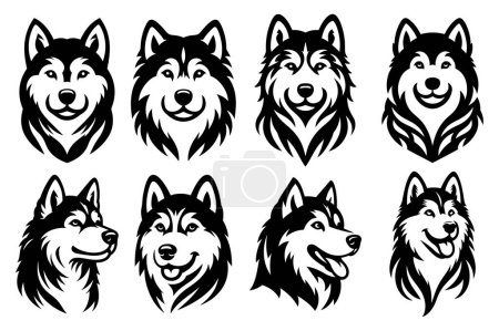 Siberian Husky dog head set Silhouette Vektor Illustration. Beliebter Familienhund.