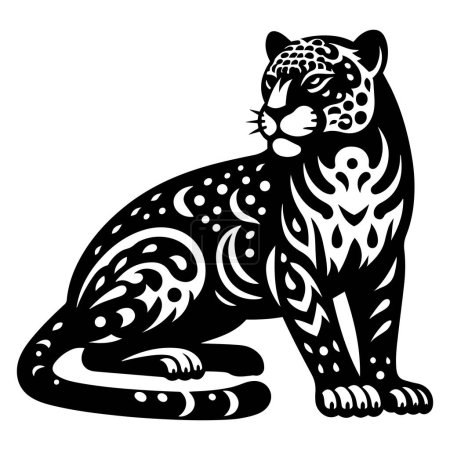 Jaguar sitting silhouette vector illustration.