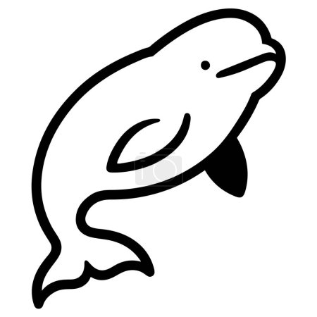 Beluga Whale silhouette outline vector illustration on white background.