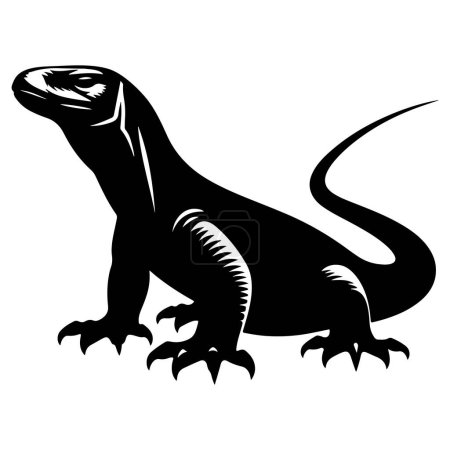 Komodo Dragon side view silhouette vector illustration on white background.
