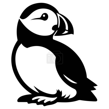 Puffin bird silhouette vector illustration on white background.