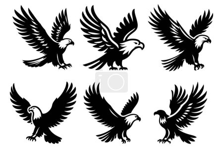 Ilustración de Águila volando con sus alas extendidas conjunto silueta vector ilustración. - Imagen libre de derechos