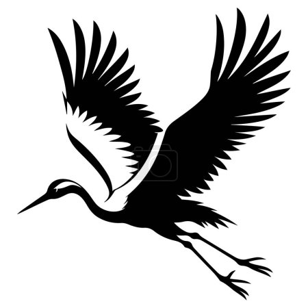 Crane bird flying silhouette vector illustration.