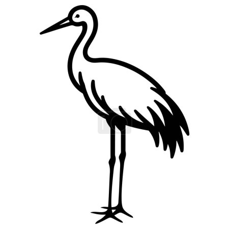 Crane bird silhouette outline vector illustration.