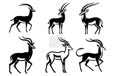 Gazelle deer silhouette set vector illustration.