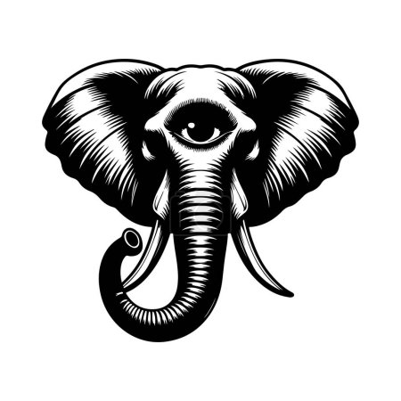 Illustration for Vector Illustration black and white graphic illustration of an elephant head. - Royalty Free Image