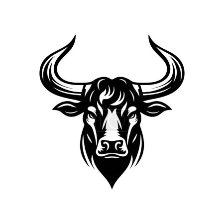 Gros plan d'une illustration vectorielle visage de vache en colère sur fond blanc, illustration vectorielle tête de taureau noir et blanc.