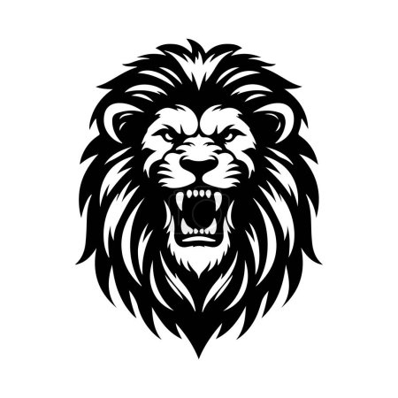 Black And White Angry Lion Head Silhouette illustration.