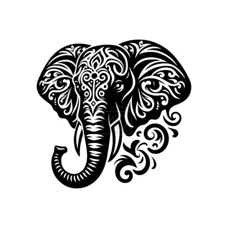 Ilustración vectorial del elefante cabeza con hermoso patrón de elefante ornamental.