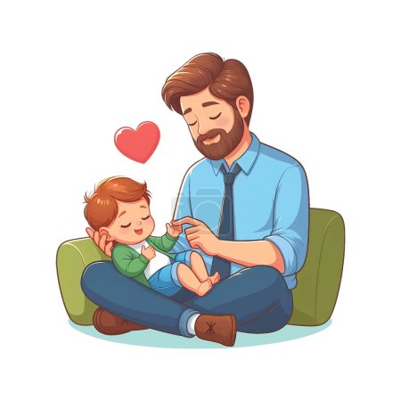 Father playing with his baby son. Child is playing with his father's hand. Modern flat style vector illustration cartoon clip art.