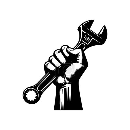 Hand holding adjustable wrench silhouette vector icon. Repair and maintenance concept. Symbol element for may day or labour day.