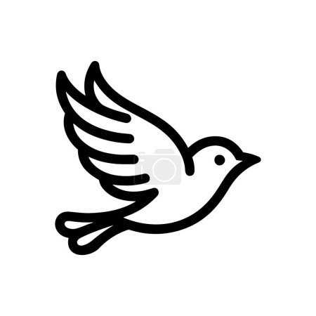 Cute little flying bird side view. Simple bird wing line icon silhouette vector style.