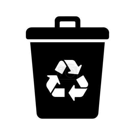 Bin vector icon with recycling sign flat design. Trash can symbol vector illustration.