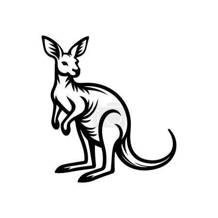 Schwarze Silhouetten der Känguru-Vektorillustration auf weißem Hintergrund. Lustiges komisches Beuteltier aus Australien.