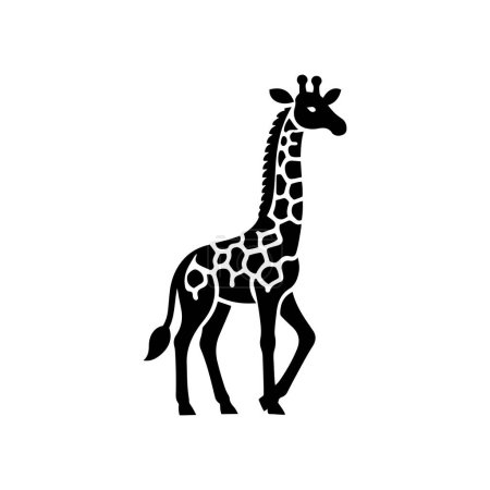 Giraffe stehend Vektor-Symbol in flacher schwarzer Farbe isoliert auf weißem Hintergrund. Niedliche Safari, Zoo, afrikanische Animal Clip Art.