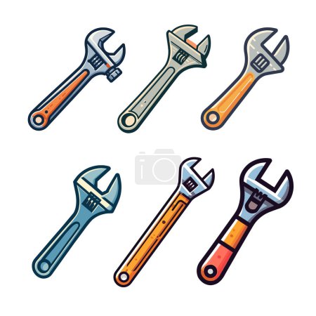 Adjustable wrench vector icon set illustration isolated on white background.